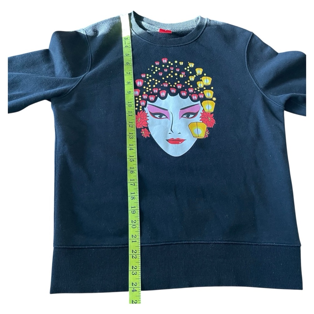 LUSHANGHAI Black Cotton Geisha Lantern Graphic Crewneck Sweatshirt (S) - Picture 9 of 12